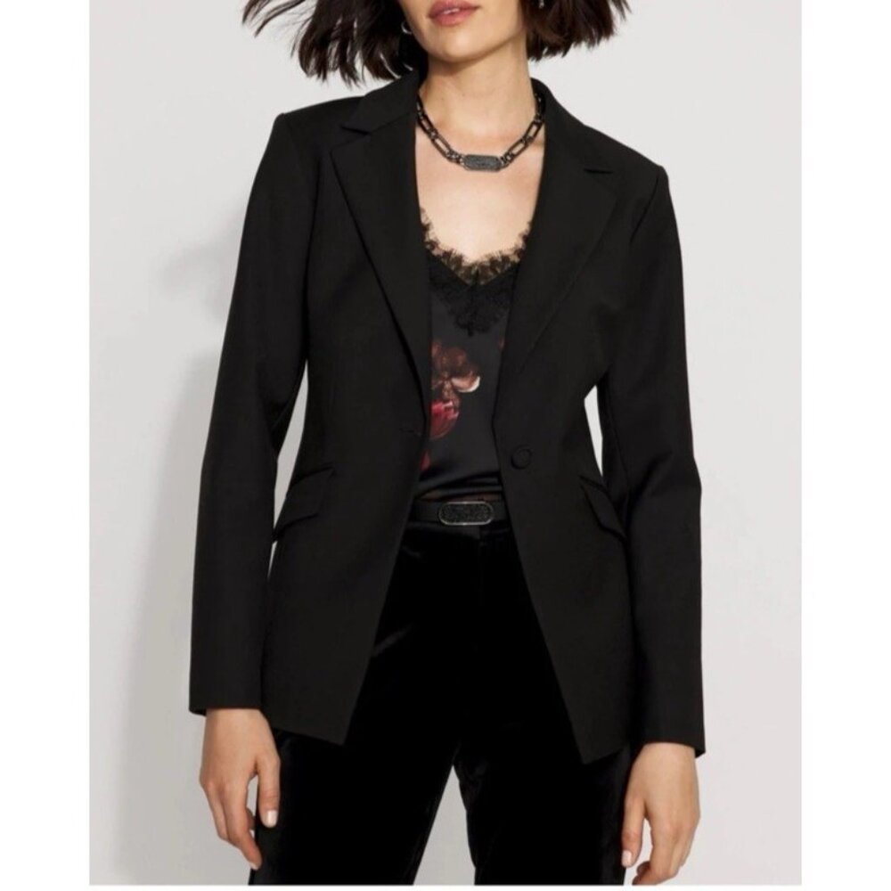 WHBM Suit Jacket Blazer 14 Black Classic Single Button Polyester Washable $199